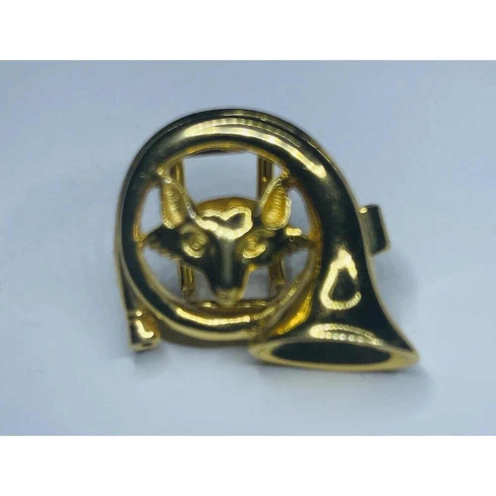 Vintage Dotty Smith Fox French Horn Two Piece Clasp Gold Tone Belt Buckle Womens